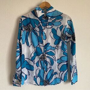 Craig Taylor Mia Fit Blouse Blue & White Floral 'Daydream Believer' Shirt Sz M